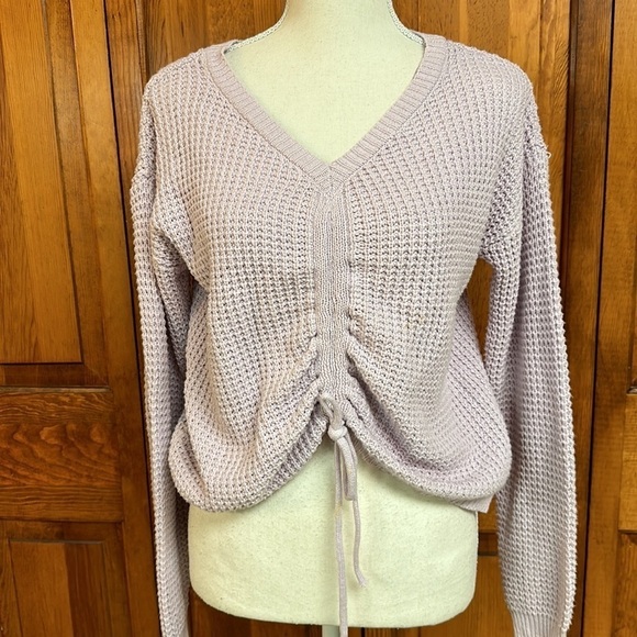 Sincerely Jules Adjustable Lavender Longsleeve Double Vneck Knit Cropped Sweater - Picture 1 of 8